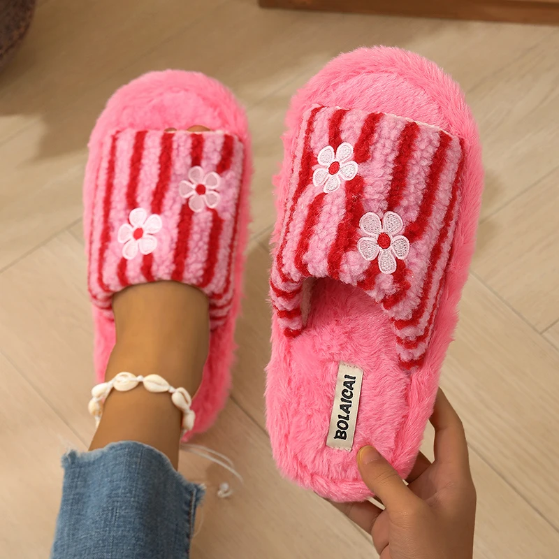 Flower Embroidery Stripe Plush - Embroidery Garments ulasan dan harga