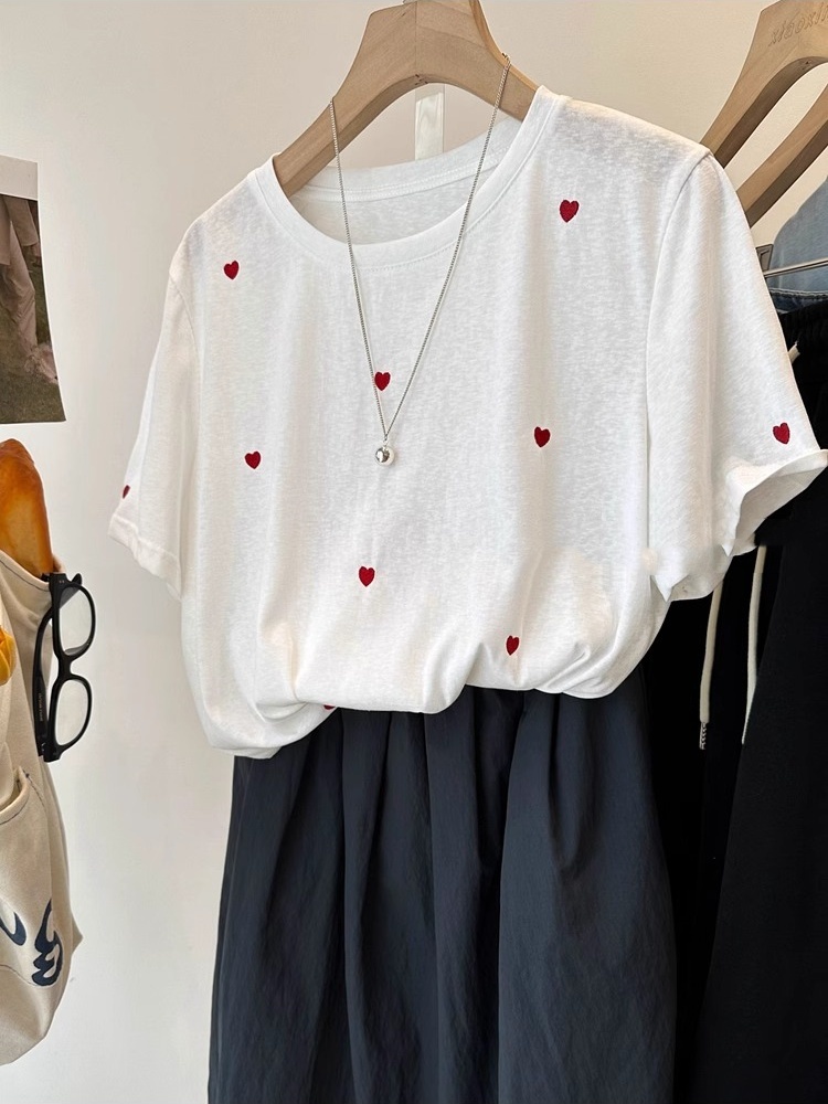 plus Size 240 Pounds Love Embr - Embroidery Cotton Shirt ulasan dan harga