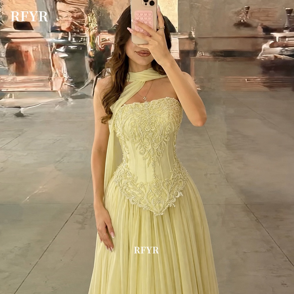 RFYR Yellow Prom Dress with La - Embroidery Yellow Dress ulasan dan harga