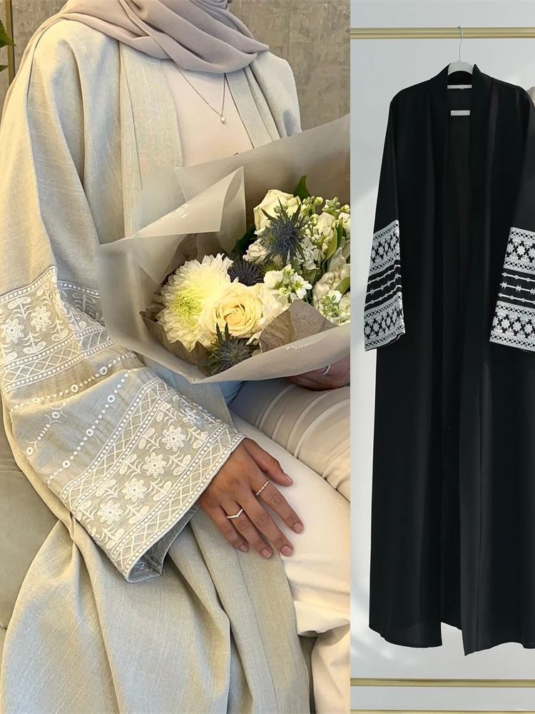 Ramadan Eid Black Open Kimono  - Embroidery Kebaya ulasan dan harga